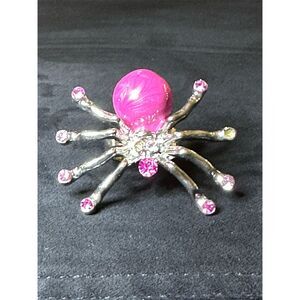 Pink Rhinestone Spider Ring Adjustable Band